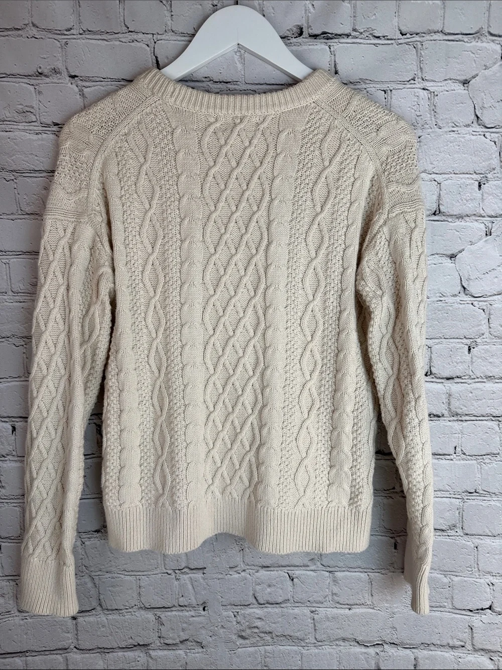 J. CREW Cream Cable-Pattern Crewneck Sweater S Coastal Fisherman